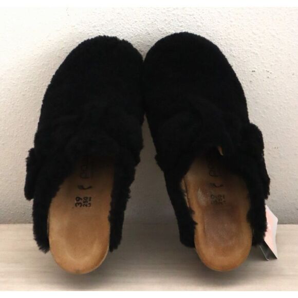Papillio Birkenstock EUR 39 US 8 Black Shearling Fanny Teddy Heeled Sandals - Picture 14 of 14